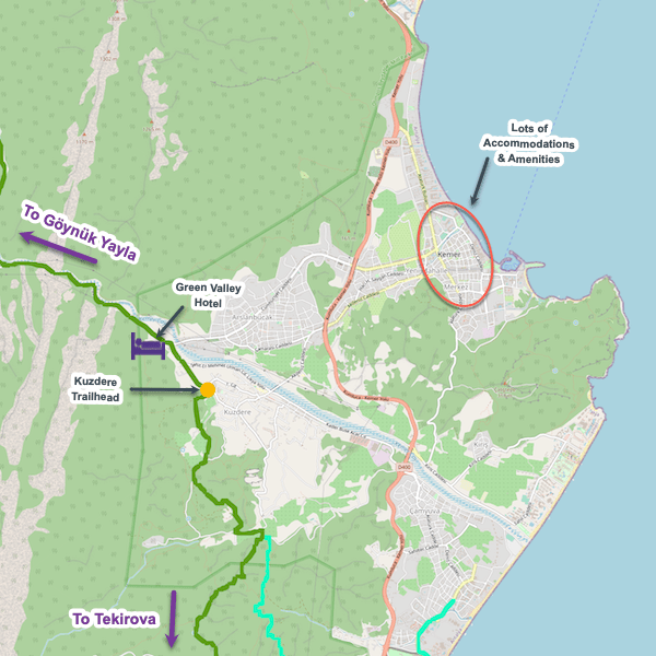Annotated map of Kemer.