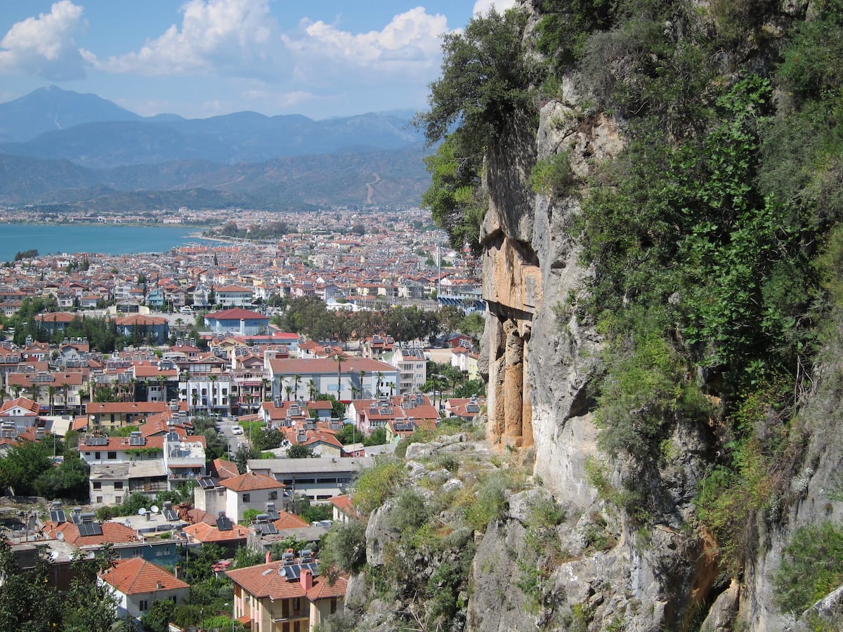 Good view of tombs and city in Fethiye.