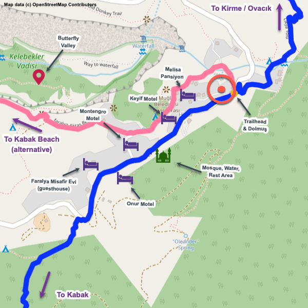 Annotated map of Gül Pension in Faralya