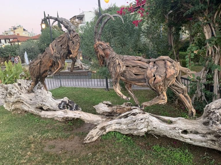 Sculpture of fighting rams in Antalya