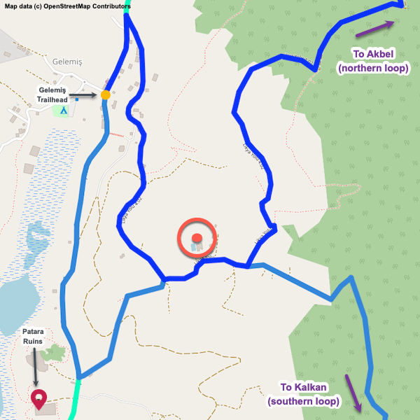Annotated map of Hotel Ince near Gelemiş