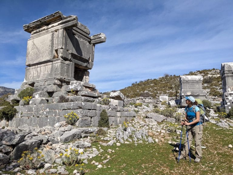 Hiker at the Lycian tombs at Sidyma.