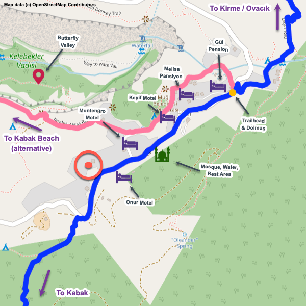 Annotated map of Faralya Misafir Evi in Faralya